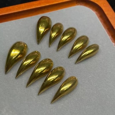 Handmade Gold Chrome CAT CLAW Press on Nails kit Dragon claw thick S/M/L