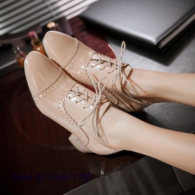 Women Lady Shoes Glitter Patent Leather Pumps Mary Jane Mid Chunky Heels Loafers