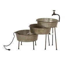 Glitzhome Galvanized Metal Water Fountain with Pump Farmhouse Outdoor