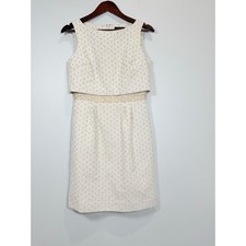 Tahari Arthur S Levine Cream Eyelet Layered Sheath Dress Womens 4P Petite Tan