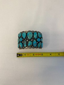 Native American Turquoise and Sterling Silver Cuff Bracelet - Tom Lewis