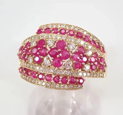 2.20Ct Round Cut Lab Created Ruby Engagement Band Ring 14K Yellow Gold Plated