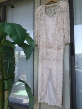 Judith Ann Creations Vintage 80s Beaded Silk Party Dress Evening Gown Sz S