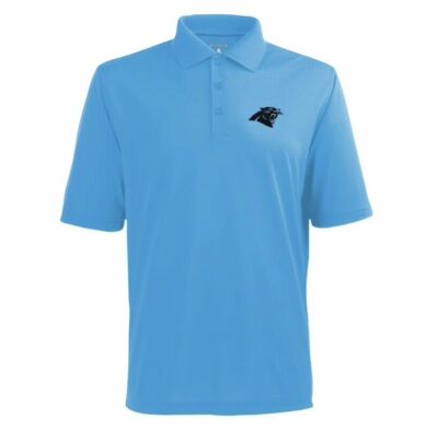 NWT Men's Antigua NFL Carolina Panthers Pique Xtra-Lite S/S Polo Shirt 100425