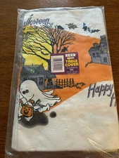 Vintage NOS C.A. Reed Paper Halloween Table Cover 52" x 96" Ghost, Haunted House
