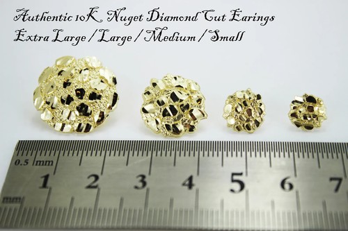 10K Soild Gelbgold Nugget Runde Diamant Schliff Ohrstecker für Männer Frau - Bild 2 von 11