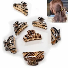 6 Pack Women Hair Claw Clips Zebra Printed Nonslip Grip Clamp Hair Barrette 3" 