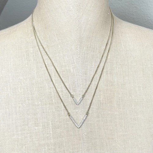 Victoria Secret Womens Necklace Double V Gold Tone Crystals - 第 1/5 張圖片