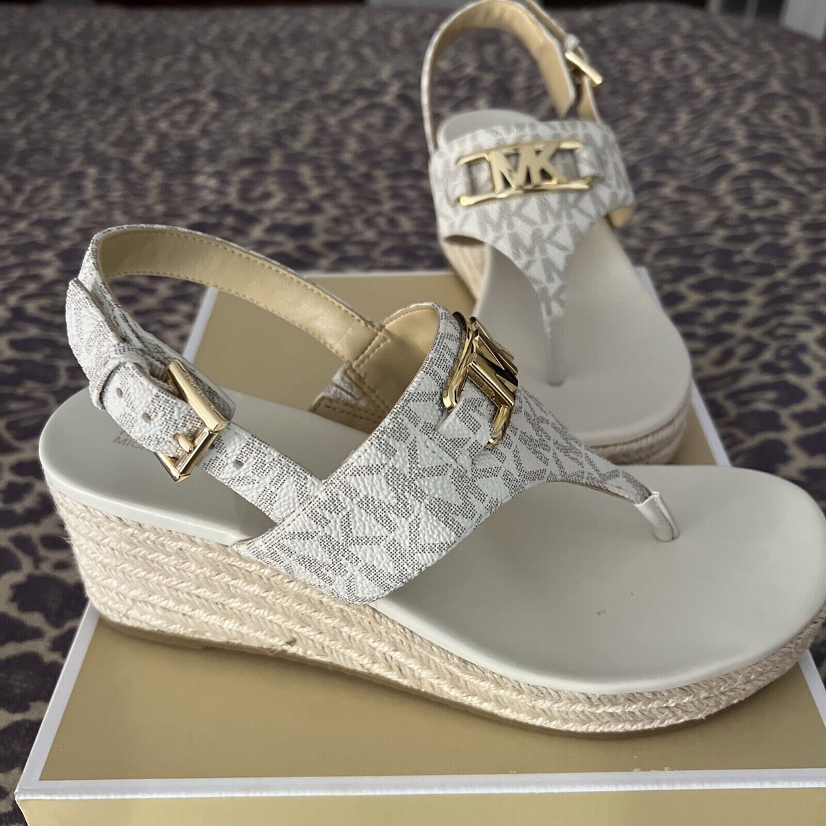 Michael Kors Camila Wedge Sandal MK Logo 9.5 NEW IN BOX | eBay