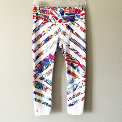 Athleta Kaleidoscope Sonar Capri Leggings White Colorful Size Small UPF 50+