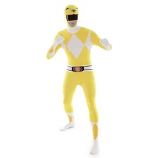 Adult Yellow Power Ranger Morphsuit Mens Superhero Halloween Costume M - XXL