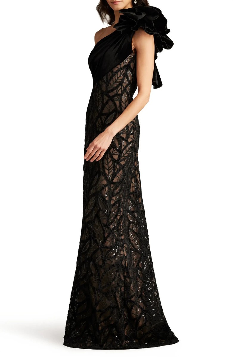 SALE!!TADASHI SHOJI ワンショルダーカクテルワンピース☆ NEW, Tadashi Shoji Caraway One Shoulder Leaf Motif Gown Size