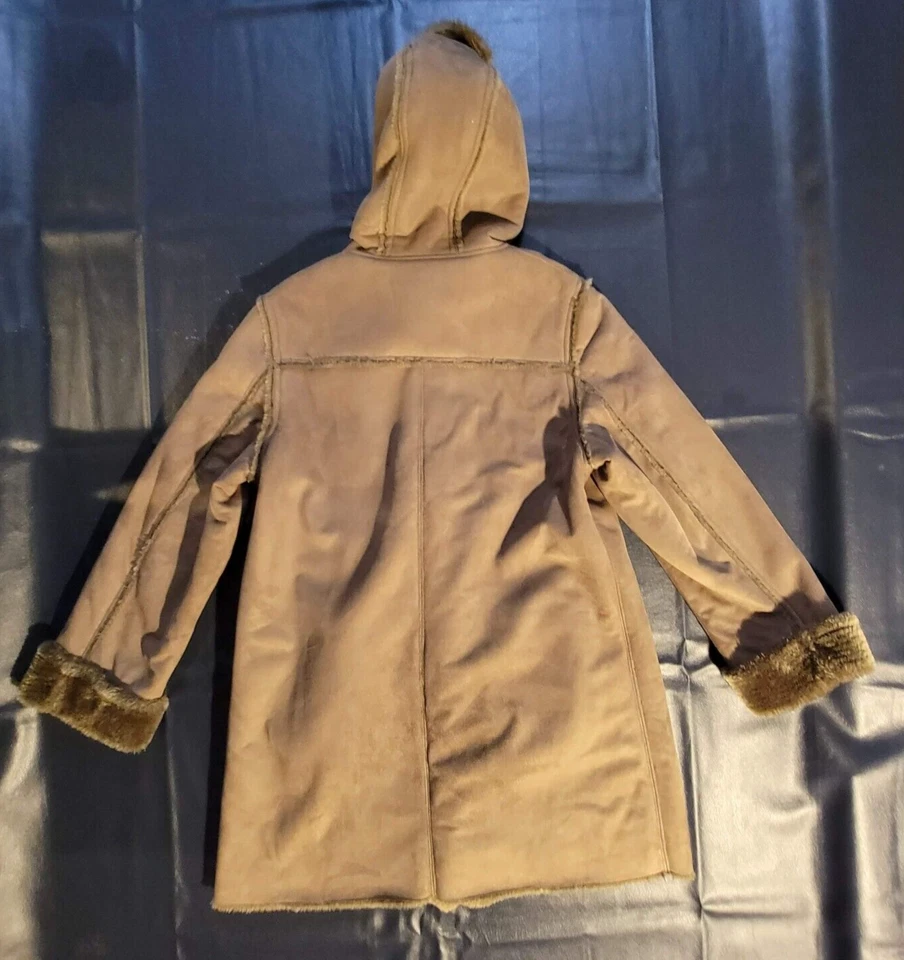 Women's Vintage Chadwick's Tan Sherpa Lined Shearling Hooded Toggle Long M Coat - Image 2 of 4