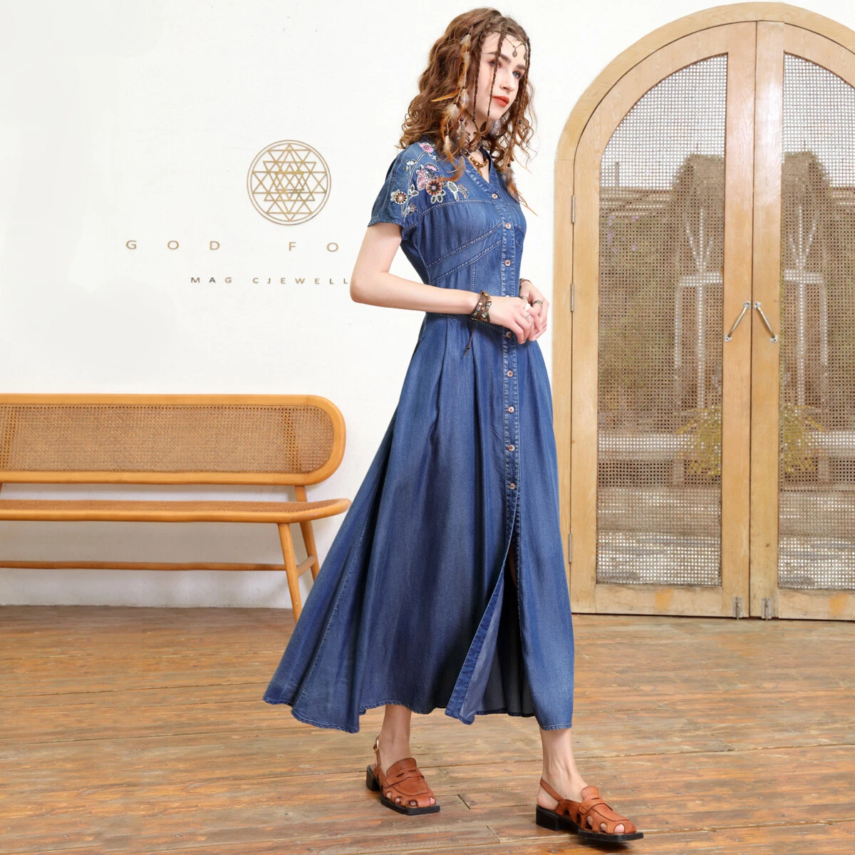 maxi denim dress