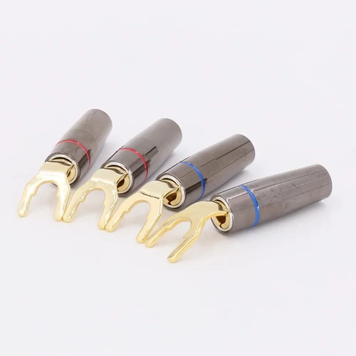 Viborg HiFi 2X copper Gold Plated Y Spade Plug With Fork Screw Locking Connector - Picture 1 of 8