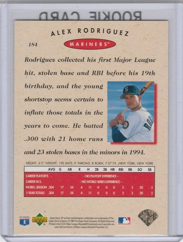 ALEX RODRIGUEZ ROOKIE CARD Upper Deck SP Championship Series AROD RC Baseball - Image 2 of 2