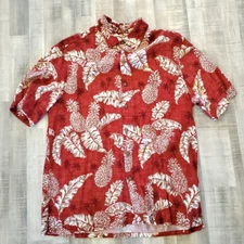 Batek Bay Button Hawaiian Red Aloha Shirt Mens Large Floral All over Print