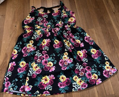 18/20 Lane Bryant Cacique Racer Back Cotton Chemise Sleep Gown Black Pink Flower