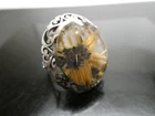 Vintage Yellow Gold Natural STAR Golden Rutile Quartz Sterling 925 RING Size 6