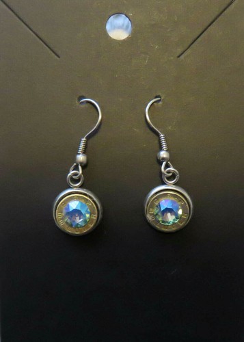 Drop Earrings. Bullet Slice Sparkles with a Swarovski Chaton. Handmade.  - Picture 3 of 7
