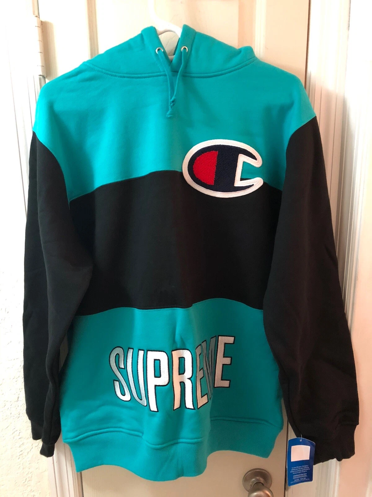 Pull à capuche Supreme x Champion noir sarcelle FW14 NEUF AVEC ÉTIQUETTES taille L