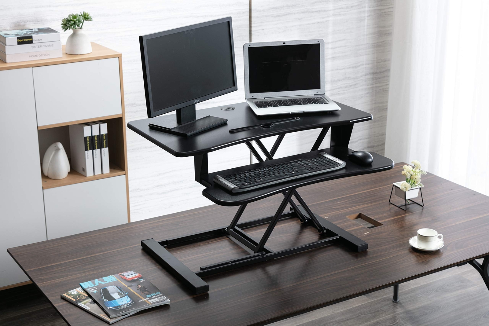 Legend Vansen Black Adjustable Standing Desk Converter-36 Inch Wide Laptop Riser-image