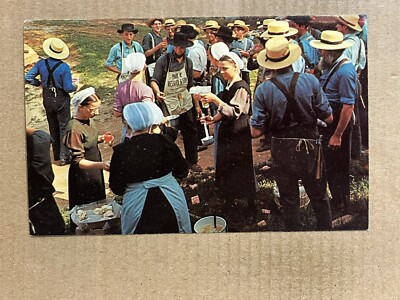 Postcard Pennsylvania PA Amish Country Barn Raising Greetings Vintage PC