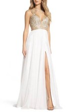 MAC DUGGAL BEADED CUTOUT BODICE CHIFFON GOWN DRESS sz 12