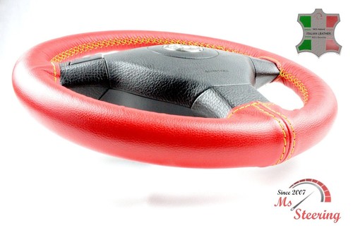 FITS MAN TGX - RED LEATHER STEERING WHEEL COVER YELLOW 2 STIT - Picture 5 of 10
