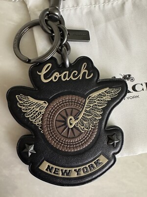 NEW COACH EASY RIDER N.Y. LEATHER BAG CHARM GUNMETAL 38611 | eBay