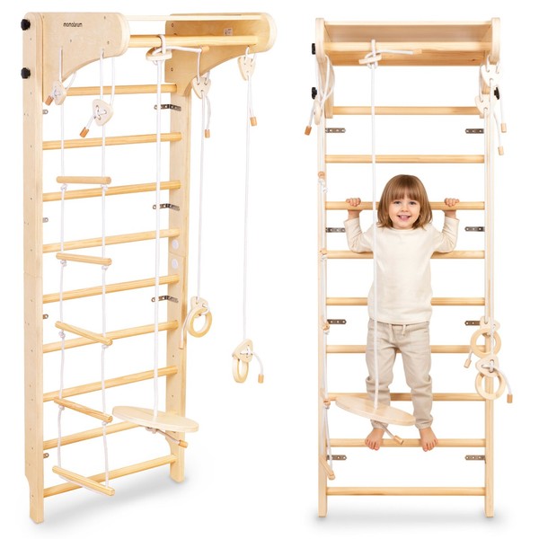 Mamabrum Turnleiter FüR Kinder Aus Holz Mit Schaukel Turnringen Strickleiter-image