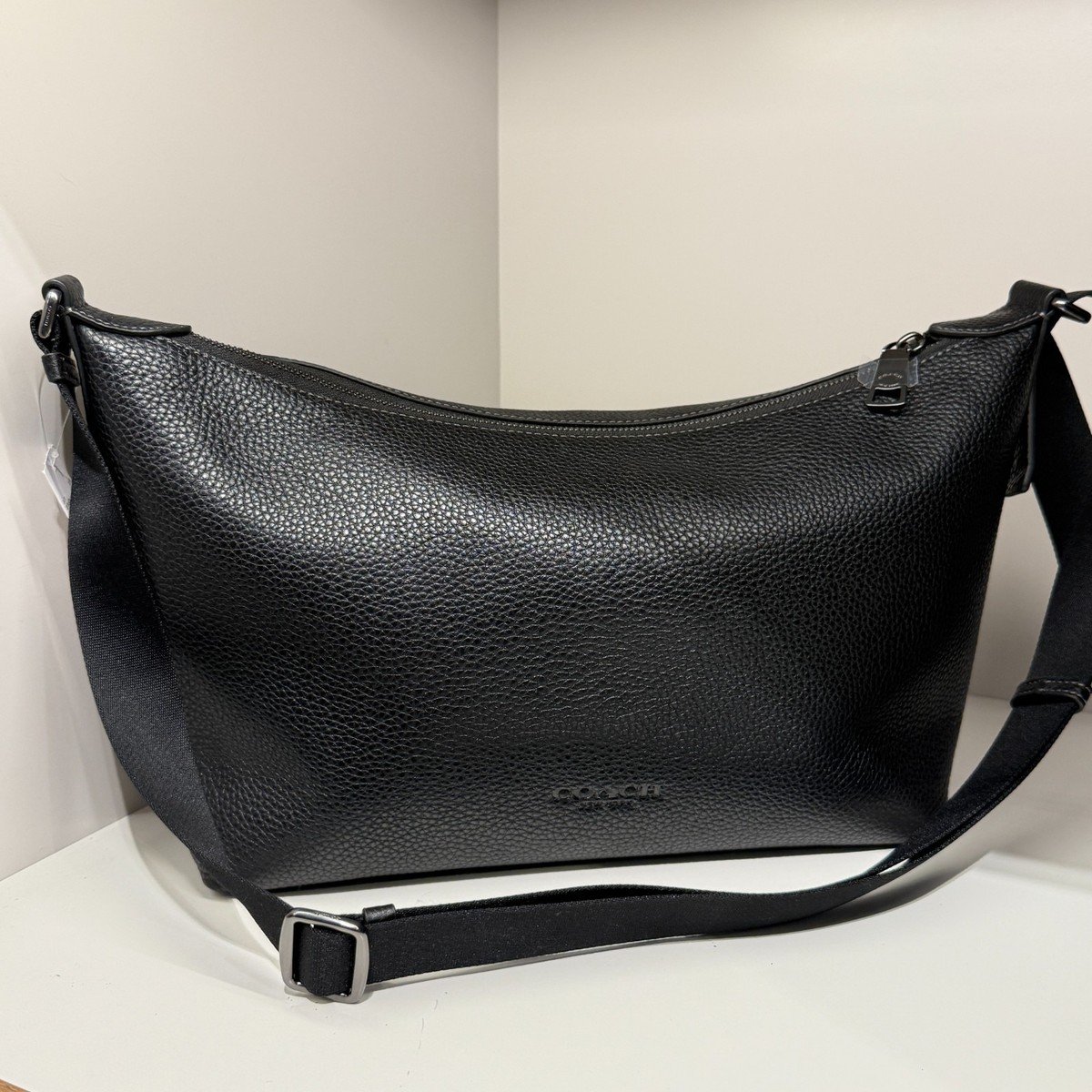 Coach Finn Leather Crossbody CAJ70 Black pebbled leather/Gunmetal