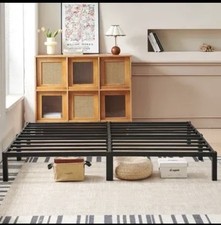 Minimal Screwless Black Bed Frame with Square Feet Easy Assembly