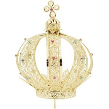Our Lady of Fatima Gold Tone Metal Filigree Crown with Gem Accents for Statues
