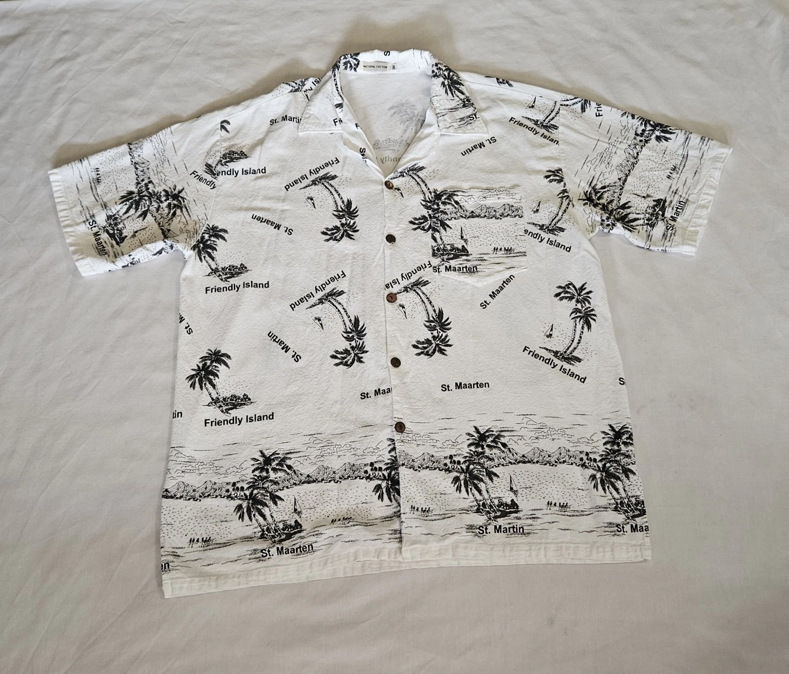 Hawaiian Shirt Men 3XL White Black Tropical Print Cotton Button Up