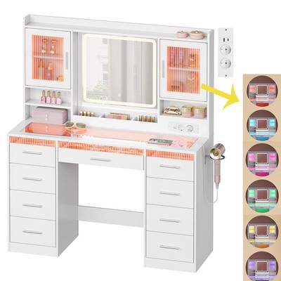 WOLTU Große Schminktisch Weiß mit RGB- LED Beleuchtung Kosmetiktisch 9 Schublade