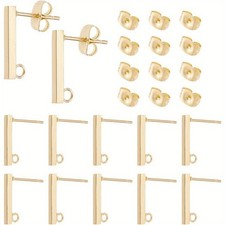 1set 10pcs Stainless Steel Rectangle Stud Earring Findings with Vertical Loops
