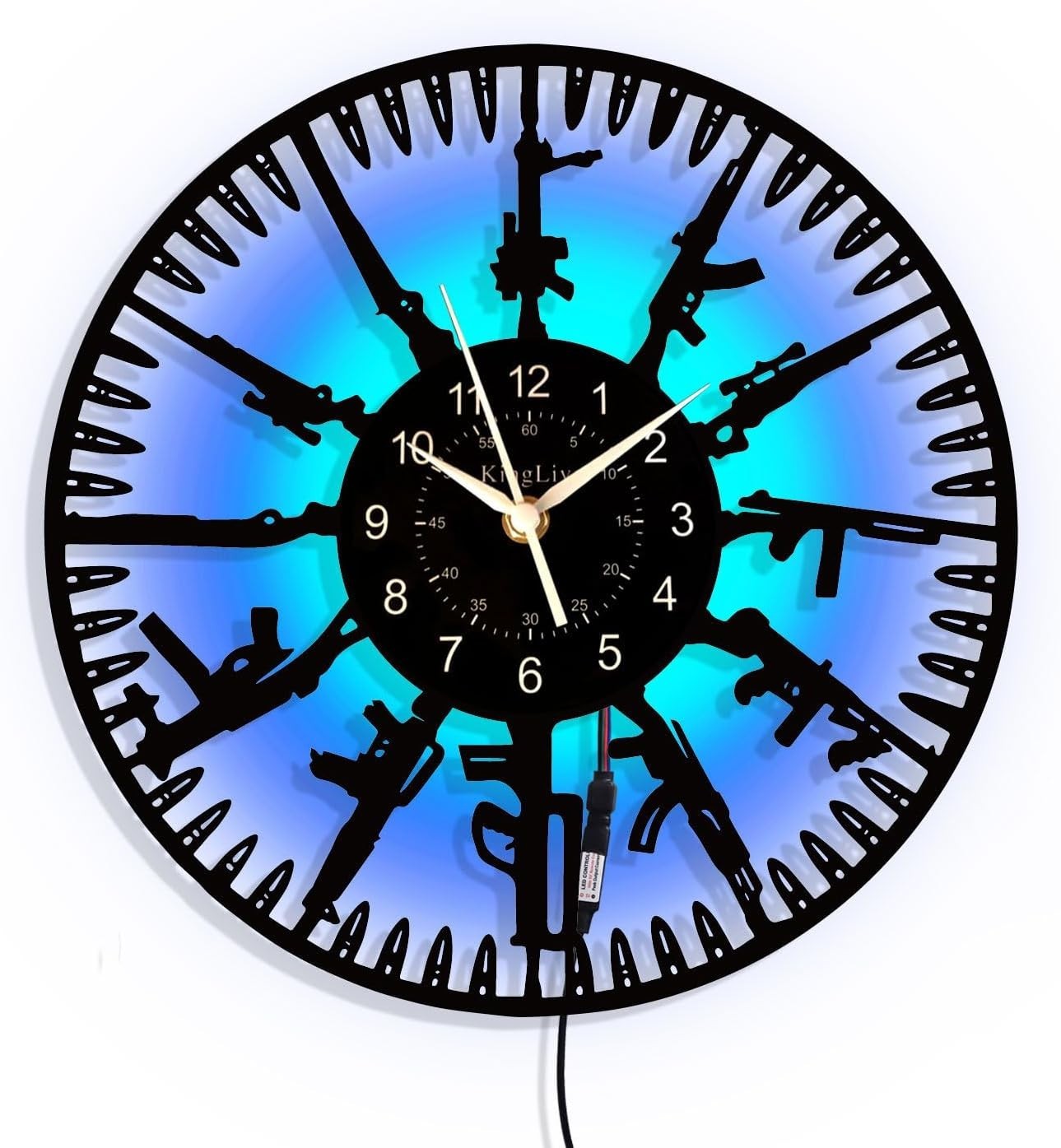 12 Inch Guns LED Vinyl Record Wall Clock 7Color Night Lamp Firearm Decor