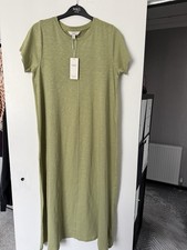 M&S NEW LONG COTTON LIGHT KHAKI T SHIRT DRESS 14