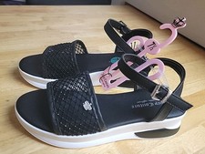 Women  s Juicy Couture Ilyza Embellished Ankle Strap Wedge Sandals - Black S 7.5