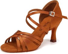 Scarpe Da Ballo Latino Americano per Donne Punta Aperta Tacco 7.5 Cm