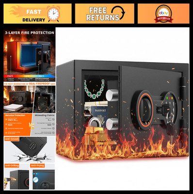 Small Fireproof Safe Box 0.5H 1700°F - Heavy Duty Security with Alarm & LED Ligh