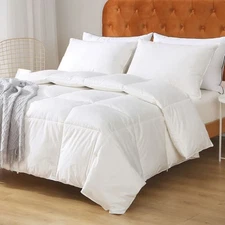 Feathers Down Comforter Twin - 100% Organic Cotton Quilted Medium Warm All Se...