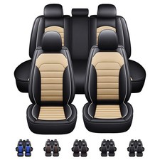 Full Set Faux Leather Car Seat Covers Front Rear Universal Tacoma Black Beige
