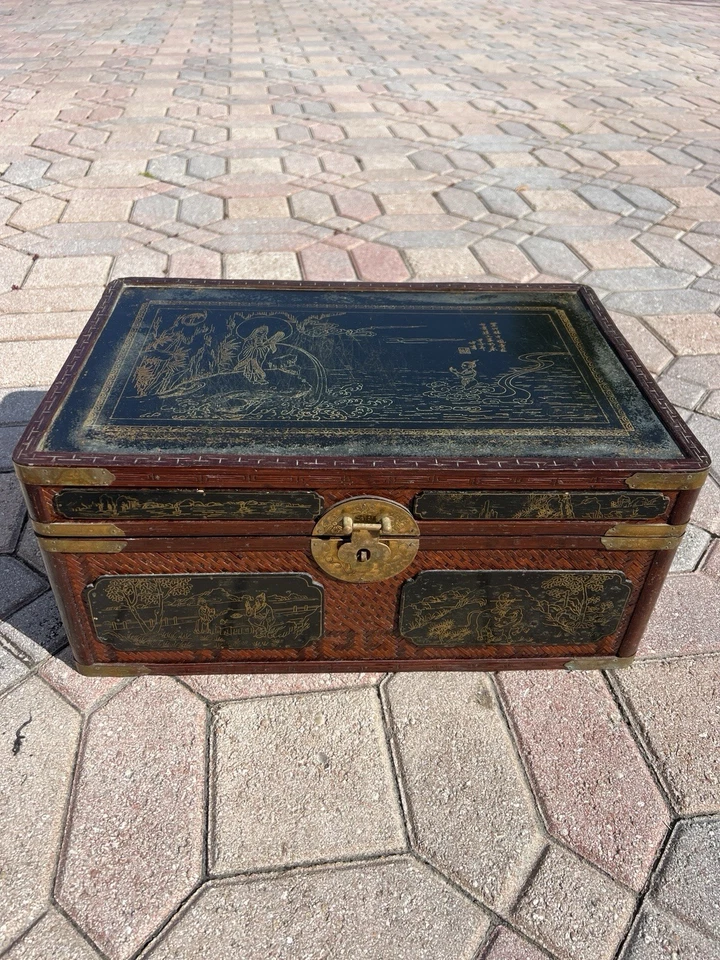 Chinoiserie Maitland Smith Hecho a Mano Bambú Cofre Excelente Estado Foto 2 de 4