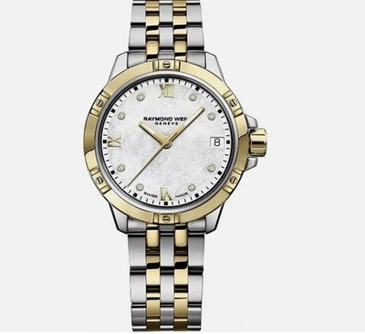 RAYMOND WEIL $1595 WOMENS TANGO SILVER GOLD DIAMOND MOP WATCH 5960-STP-00995