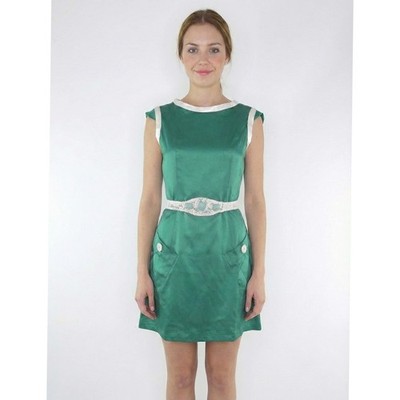 Marilena Bonetti Promesse Damen Kleid Grün M Made In Italy Retro 60s Satin Kurz