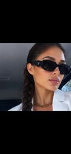 Prada PR 17WS 1AB5S0 Black Rectangle Sunglasses Grey Lens NEW