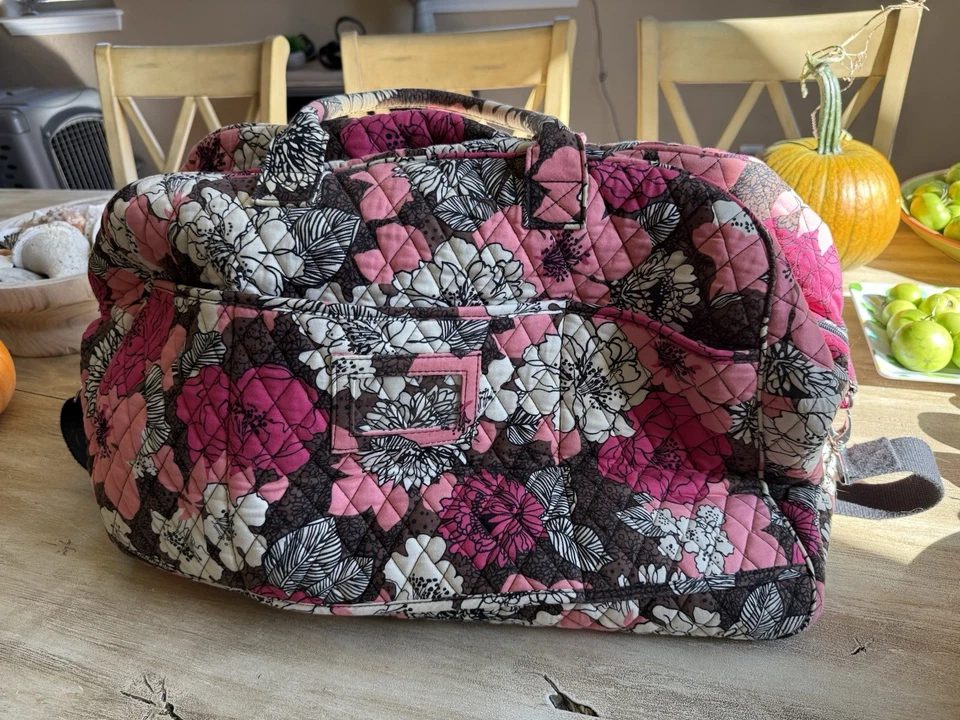 Bolso de Lona Vera Bradley Mocha Rouge Grande Cremallera Fin de Semana Rosa y Marrón NUEVO estado Foto 3 de 4