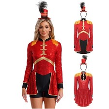 Women Costume Long Sleeve Leotard Sequins Rompers Shiny Bodysuit One Piece For